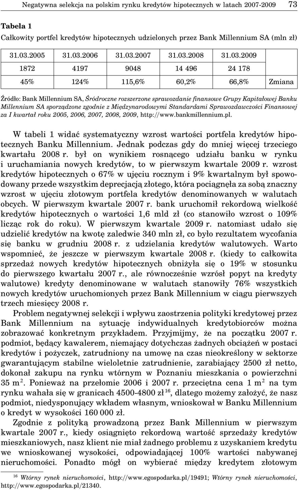 Millennium SA sporządzone zgodnie z Międzynarodowymi Standardami Sprawozdawczości Finansowej za I kwartał roku 2005, 2006, 2007, 2008, 2009, http: www.bankmillennium.pl.