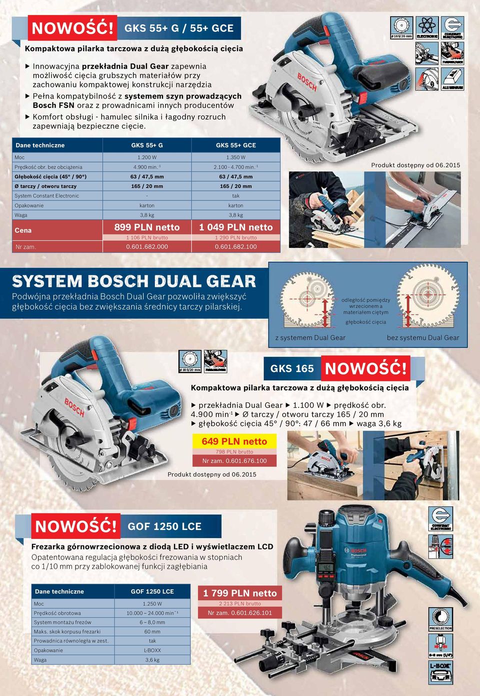 Dane techniczne GKS 55+ G GKS 55+ GCE Moc 1.200 W 1.350 W Prędkość obr. bez obciążenia 4.900 min. -1 2.100-4.700 min.