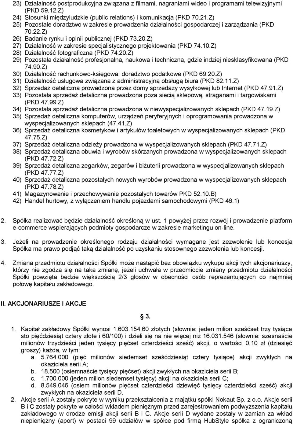 Z) 27) Działalność w zakresie specjalistycznego projektowania (PKD 74.10.Z) 28) Działalność fotograficzna (PKD 74.20.