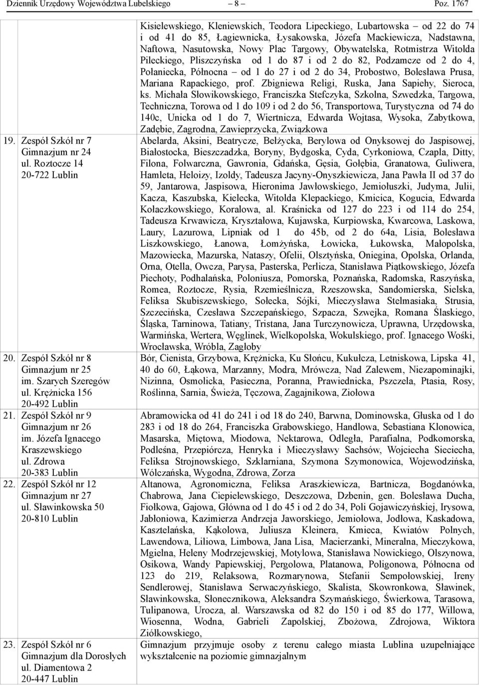 Sławinkowska 50 20-810 Lublin 23. Zespół Szkół nr 6 Gimnazjum dla Dorosłych ul.