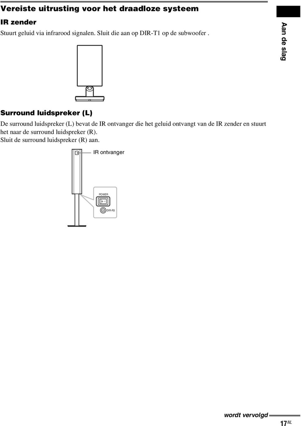 Aan de slag Surround luidspreker (L) De surround luidspreker (L) bevat de IR ontvanger die het