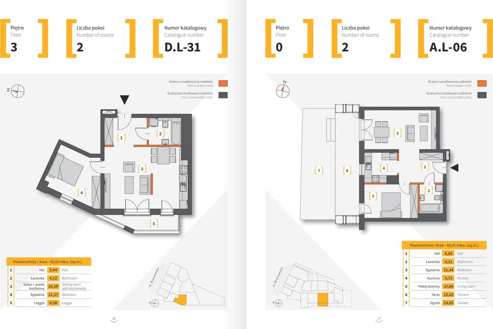 Non-removeable walls 1 5 7 6 1 5 Powierzchnia / Area - 8,01 mkw. (sq.m.) 1 Hol 8,85 Hall Powierzchnia / Area - 5,0 mkw. (sq.m.) Łazienka,11 Bathroom 1 Hol 5, Hall Łazienka,1 Bathroom Salon + aneks kuchenny,19 Sitting room with kitchenette ul.