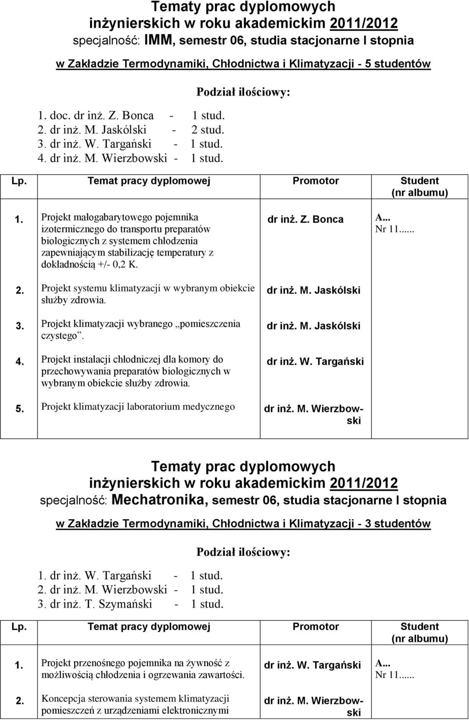 A... Nr 1... Projekt systemu klimatyzacji w wybranym obiekcie służby zdrowia. Projekt klimatyzacji wybranego pomieszczenia czystego.