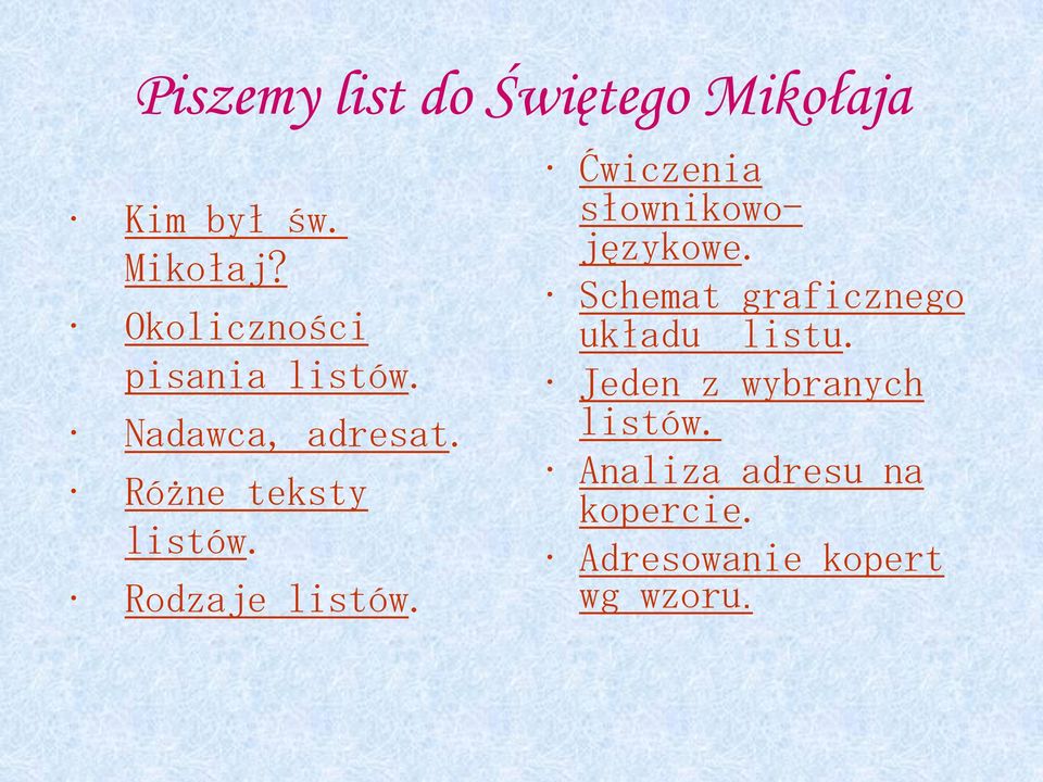 Ćwiczenia słownikowojęzykowe. Schemat graficznego układu listu.