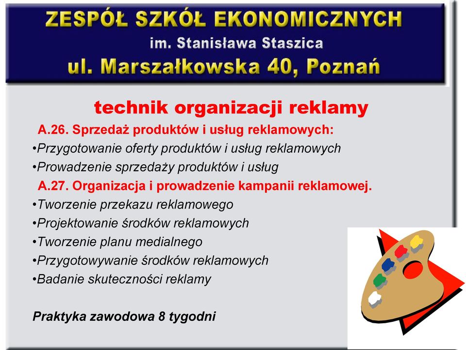 Prowadzenie sprzedaży produktów i usług A.27. Organizacja i prowadzenie kampanii reklamowej.