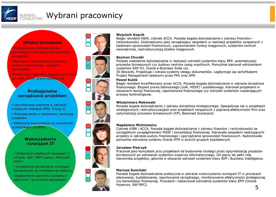 UoR, MSSF, prawo podatkowe Profesjonalne zarządzanie projektem Ugruntowana praktyka w zakresie wiodących metodyk (PMI, Prince 2) Doświadczenie w kierowaniu realizacją projektów Efektywna komunikacja