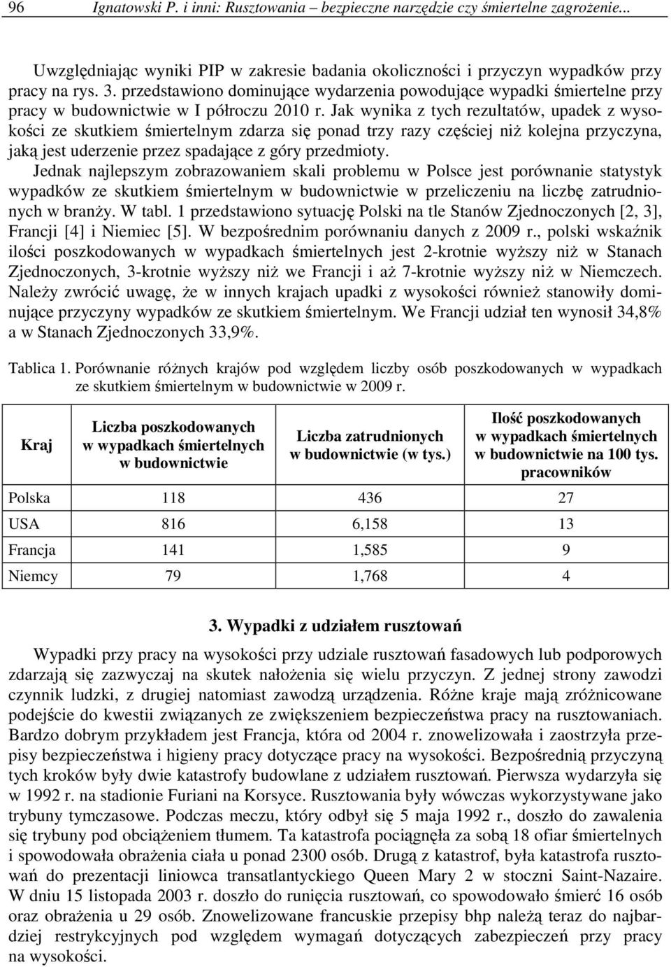 Jak wynika z tych rezultatów, upadek z wysokości ze skutkiem śmiertelnym zdarza się ponad trzy razy częściej niŝ kolejna przyczyna, jaką jest uderzenie przez spadające z góry przedmioty.