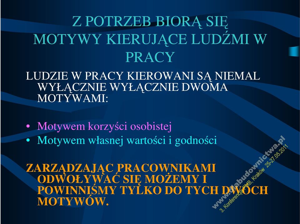 korzyści osobistej Motywem własnej wartości i godności ZARZĄDZAJĄC