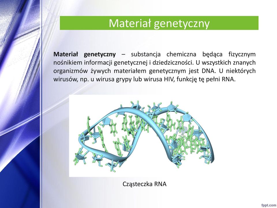 U wszystkich znanych organizmów żywych materiałem genetycznym jest DNA.