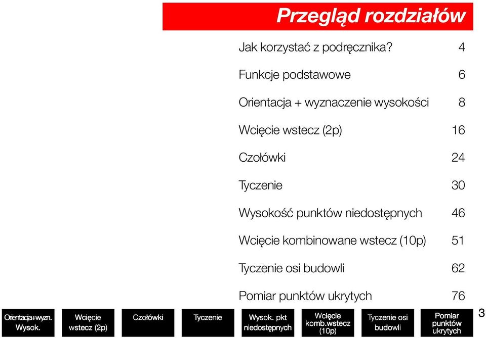 Wysokość punktów niedostępnych 46 Wcięcie kombinowane wstecz (10p) 51 Tyczenie osi budowli 62