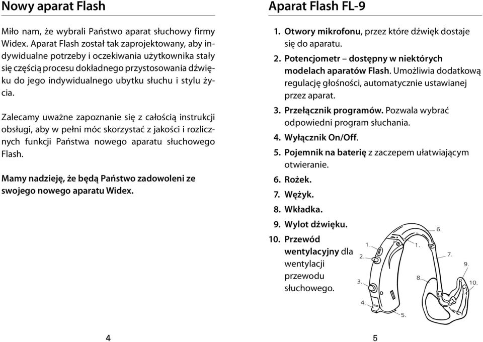 życia. Zalecamy uważne zapoznanie się z całością instrukcji obsługi, aby w pełni móc skorzystać z jakości i rozlicznych funkcji Państwa nowego aparatu słuchowego Flash.