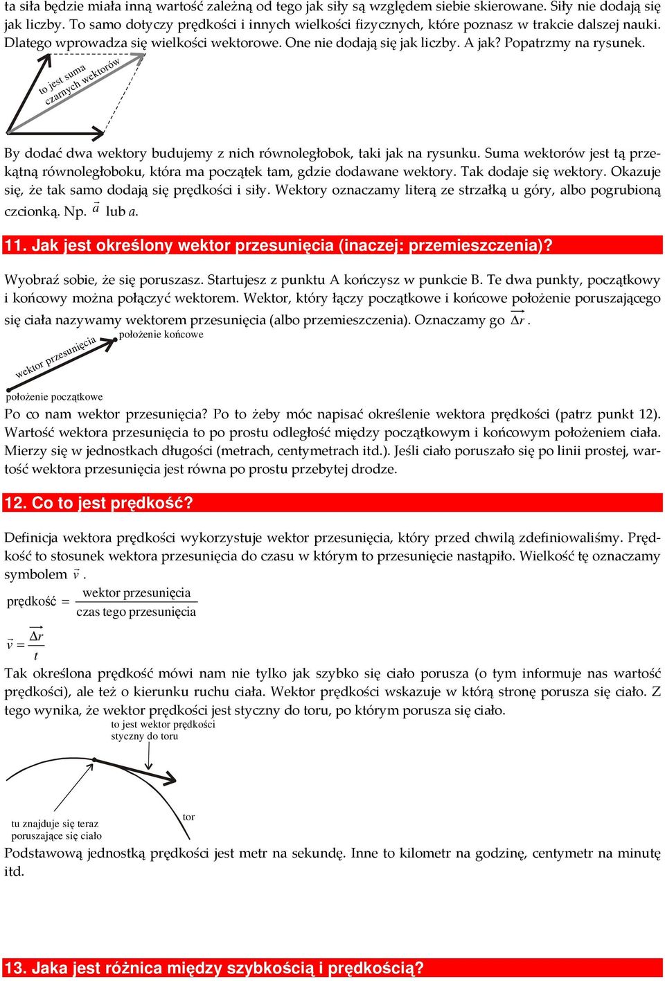 o je uma czarnych wekorów By dodać dwa wekory budujemy z nich równoległobok, aki jak na ryunku. Suma wekorów je ą przekąną równoległoboku, kóra ma począek am, gdzie dodawane wekory.