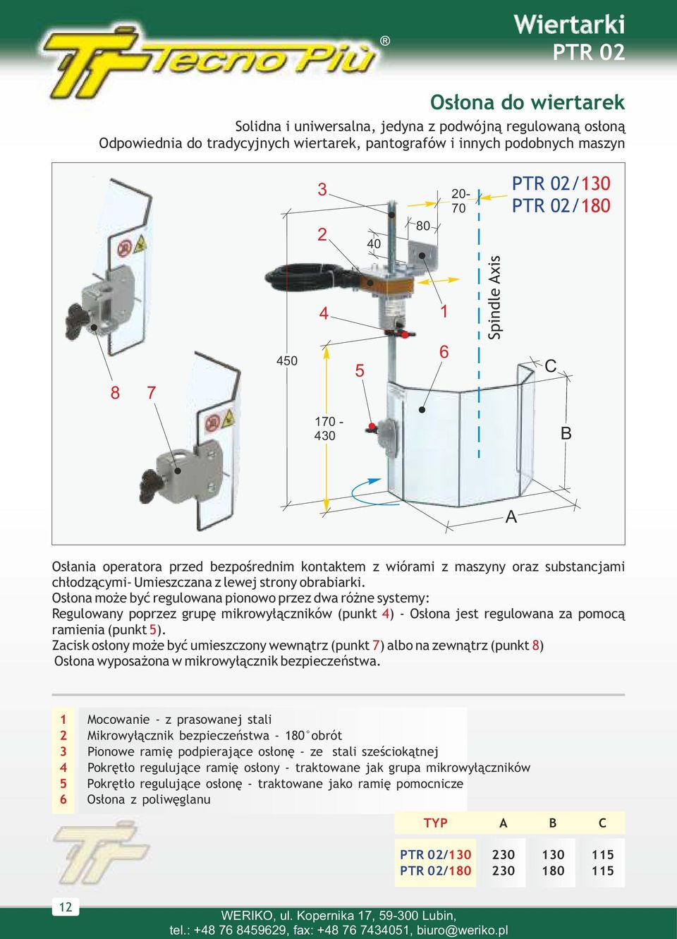 Osłona może być regulowana pionowo przez dwa różne systemy: Regulowany poprzez grupę mikrowyłączników (p unkt ) - Osłona jest regulowana za pomocą ramienia (p unkt ).