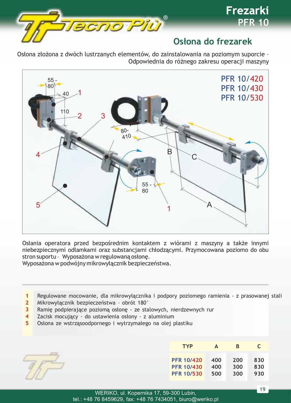 Przymocowana poziomo do obu stron suportu Wyposażona w regulowaną osłonę. Wyposażona w podwójny mikrowyłącznik bezpieczeństwa.