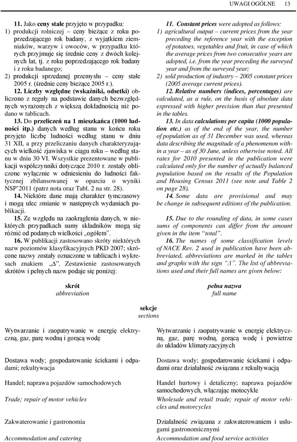 dwóch kolejnych lat, tj. z roku poprzedzającego rok badany i z roku badanego; 2) produkcji sprzedanej przemysłu ceny stałe 2005 r. (średnie ceny bieżące 2005 r.). 12.