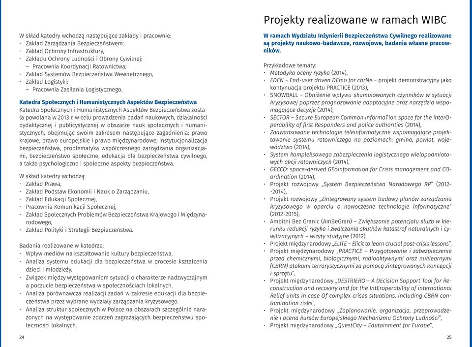 Katedra Społecznych i Humanistycznych Aspektów Bezpieczeństwa Katedra Społecznych i Humanistycznych Aspektów Bezpieczeństwa została powołana w 2013 r.