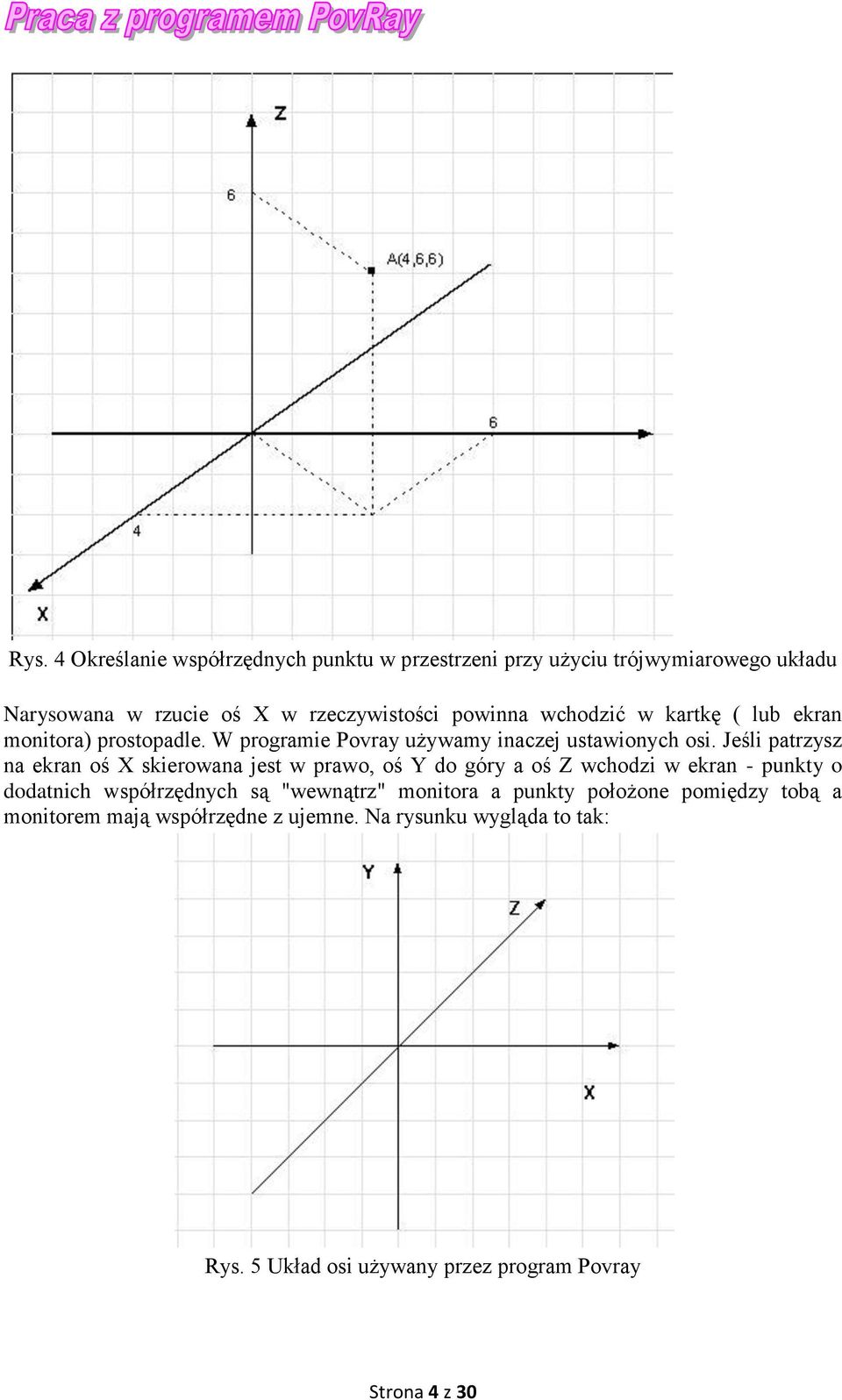 Jeśli patrzysz na ekran oś X skierowana jest w prawo, oś Y do góry a oś Z wchodzi w ekran - punkty o dodatnich współrzędnych są