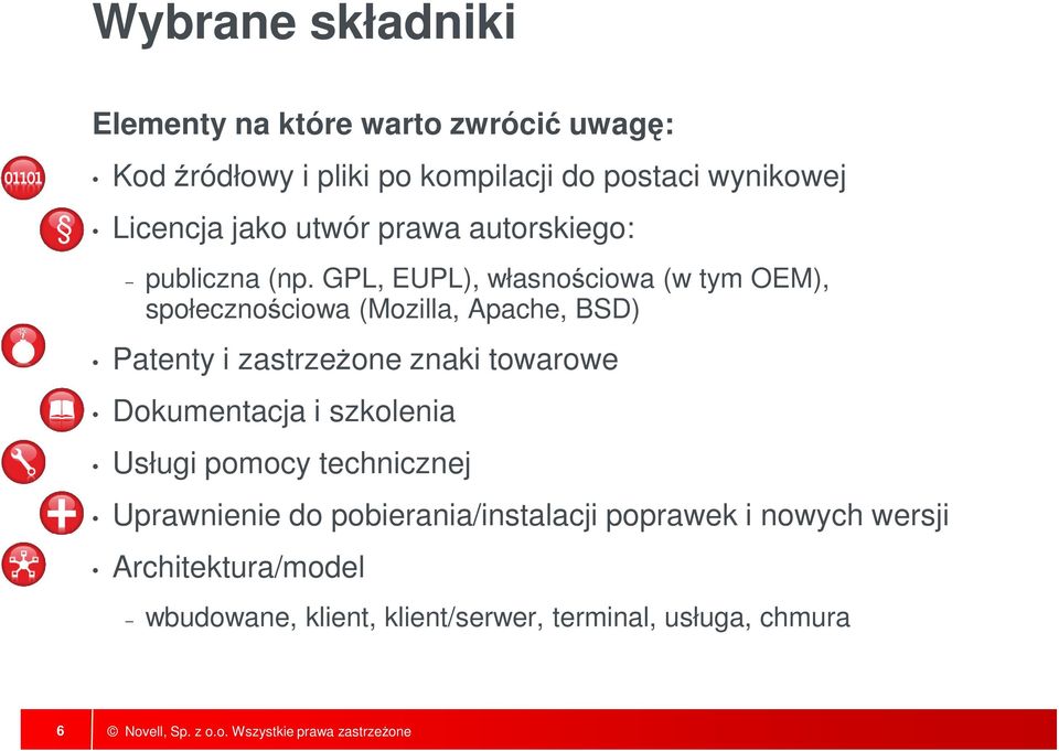 GPL, EUPL), własnościowa (w tym OEM), społecznościowa (Mozilla, Apache, BSD) Patenty i zastrzeżone znaki towarowe