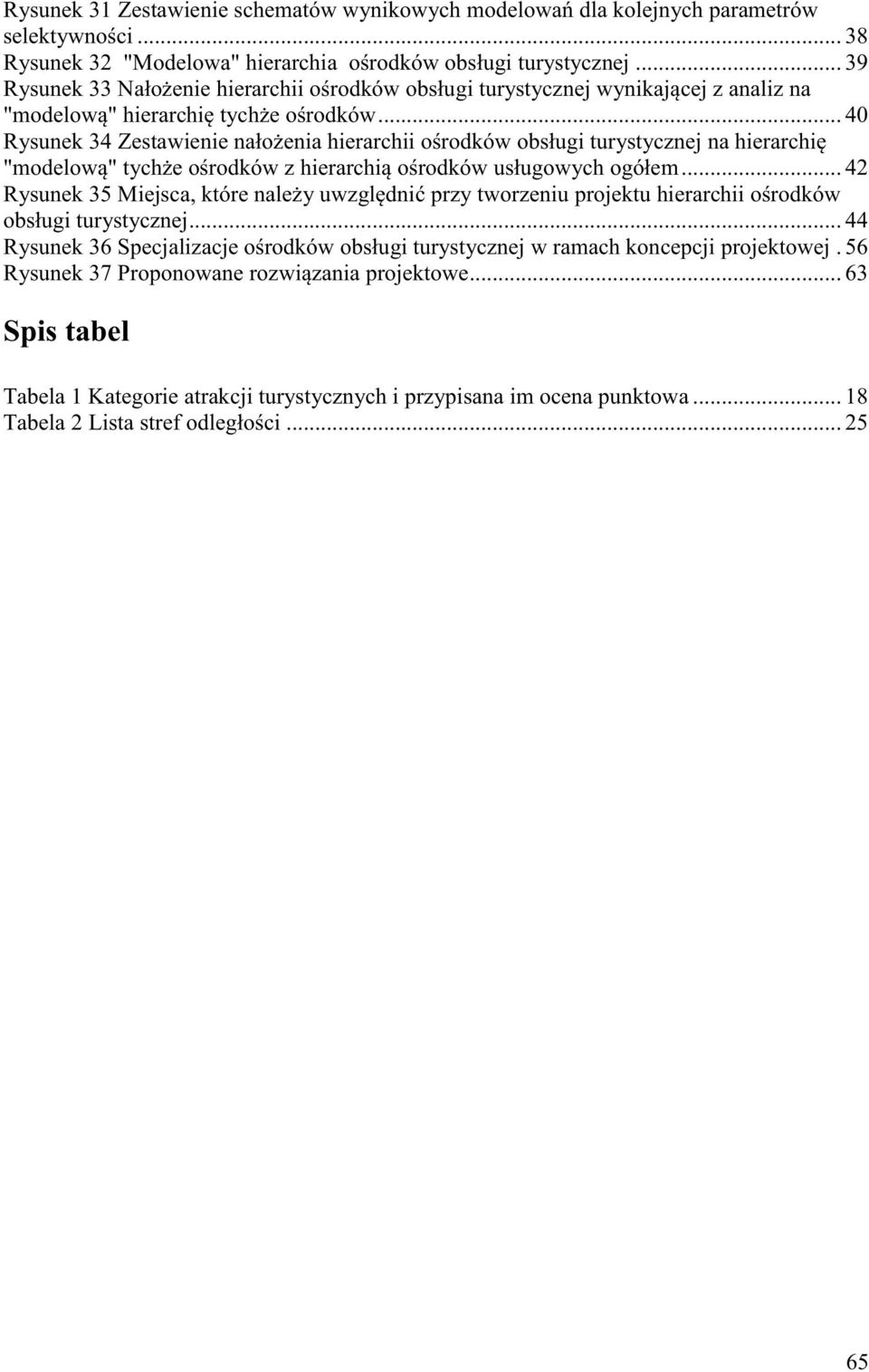 .. 40 Rysunek 34 Zestawienie nałożenia hierarchii ośrodków obsługi turystycznej na hierarchię "modelową" tychże ośrodków z hierarchią ośrodków usługowych ogółem.