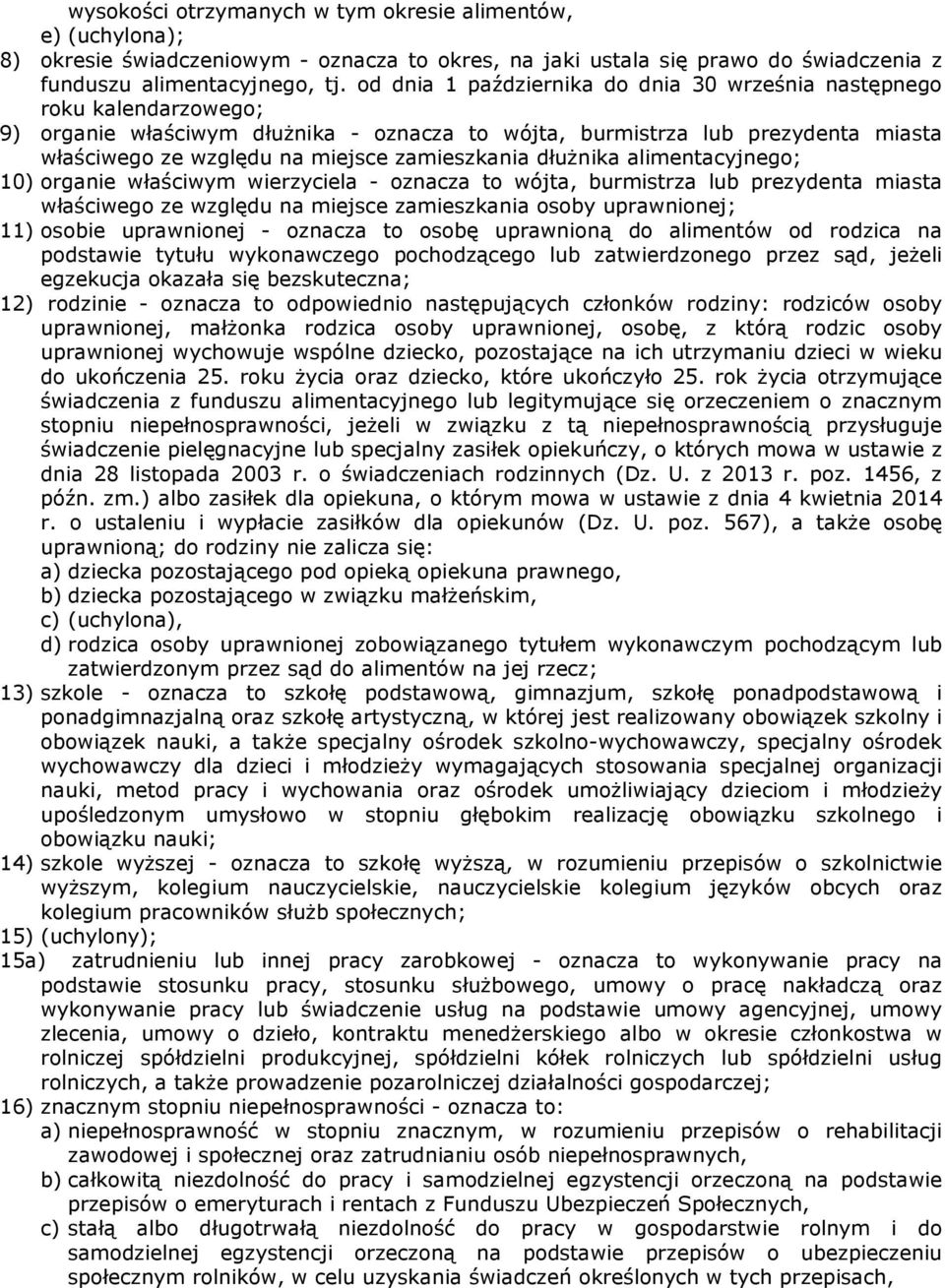 zamieszkania dłużnika alimentacyjnego; 10) organie właściwym wierzyciela - oznacza to wójta, burmistrza lub prezydenta miasta właściwego ze względu na miejsce zamieszkania osoby uprawnionej; 11)