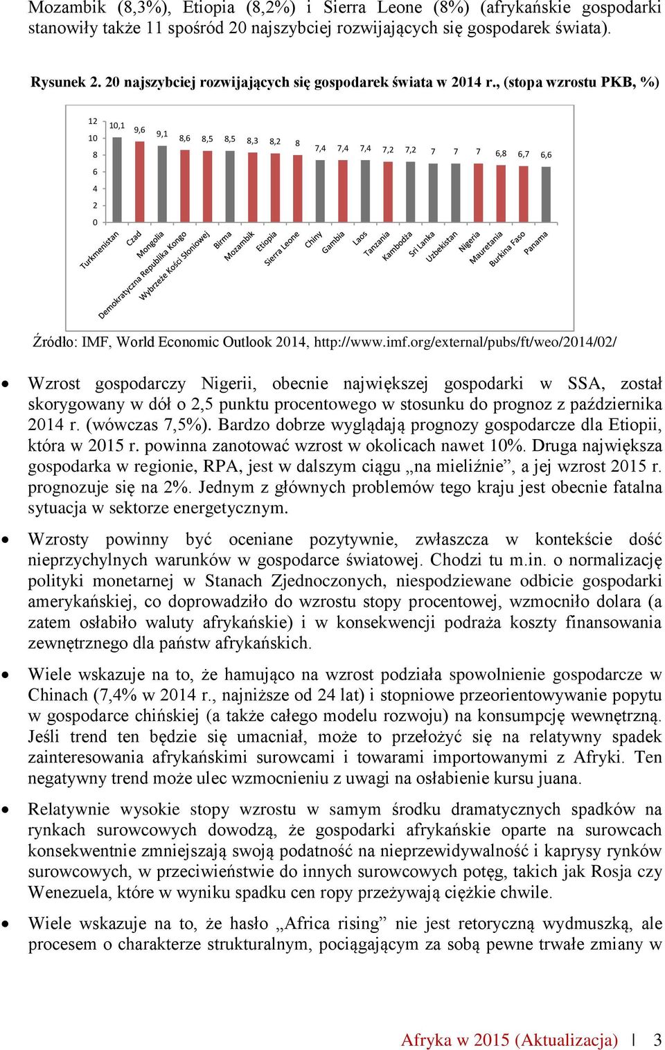 , (stopa wzrostu PKB, %) 12 10 10,1 9,6 9,1 8,6 8,5 8,5 8,3 8,2 8 8 7,4 7,4 7,4 7,2 7,2 7 7 7 6,8 6,7 6,6 6 4 2 0 Źródło: IMF, World Economic Outlook 2014, http://www.imf.