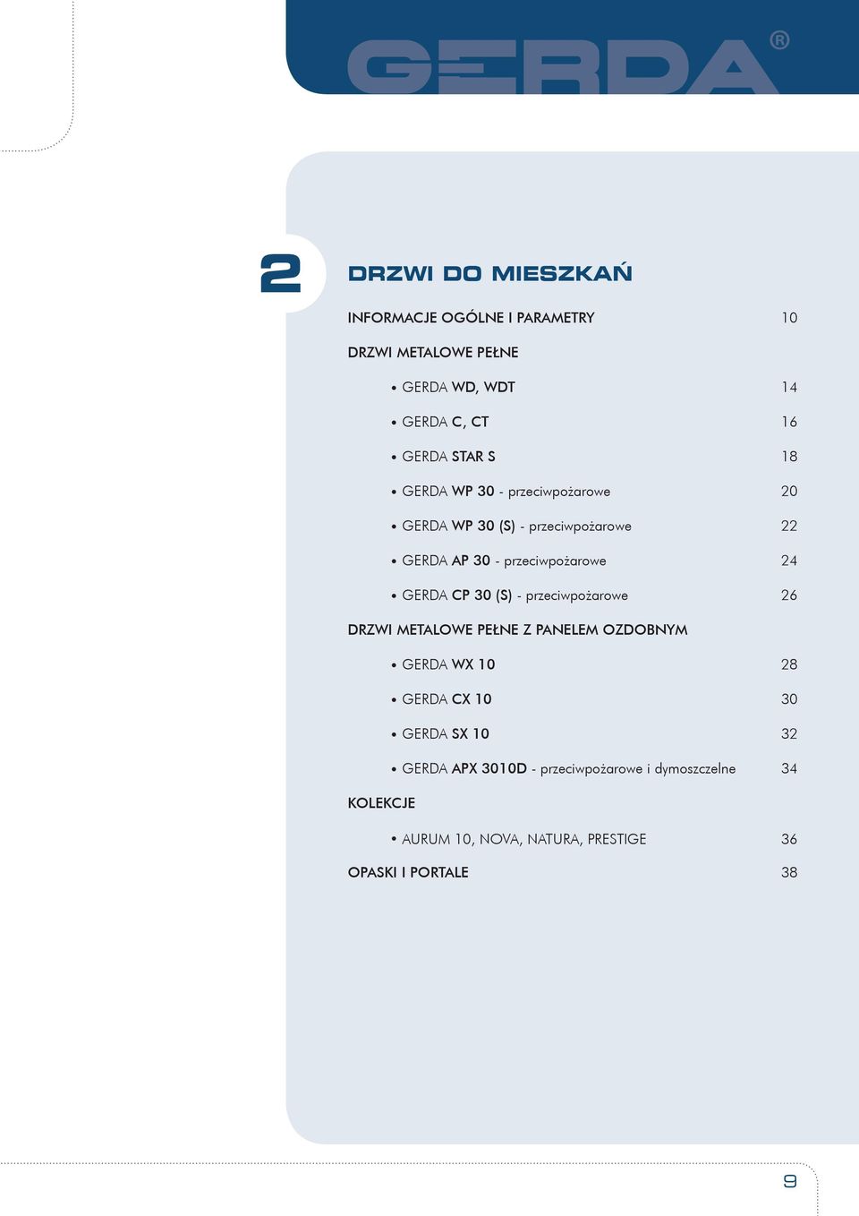 30 (S) - przeciwpożarowe 26 DRZWI METALOWE PEŁNE Z PANELEM OZDOBNYM GERDA WX 10 28 GERDA CX 10 30 GERDA SX 10 32