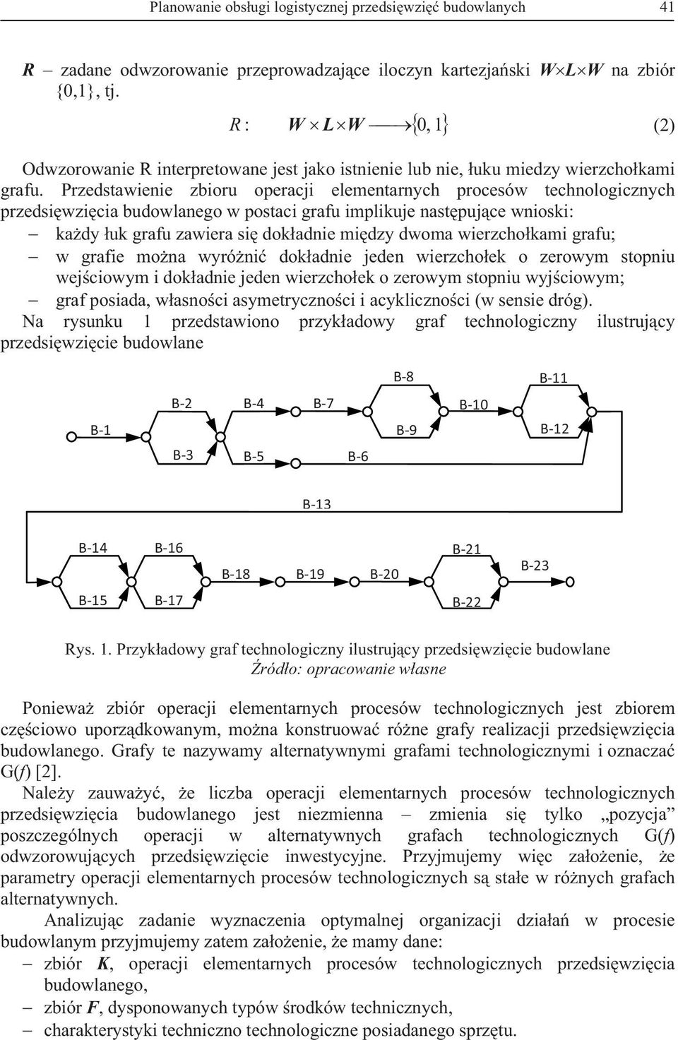 Przedstawienie zbioru operacji elementarnych procesów technologicznych przedsiwzicia budowlanego w postaci grafu implikuje nastpujce wnioski: kady uk grafu zawiera si dokadnie midzy dwoma