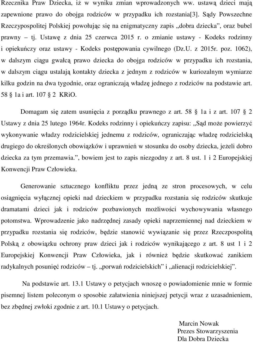 o zmianie ustawy - Kodeks rodzinny i opiekuńczy oraz ustawy - Kodeks postępowania cywilnego (Dz.U. z 2015r. poz.