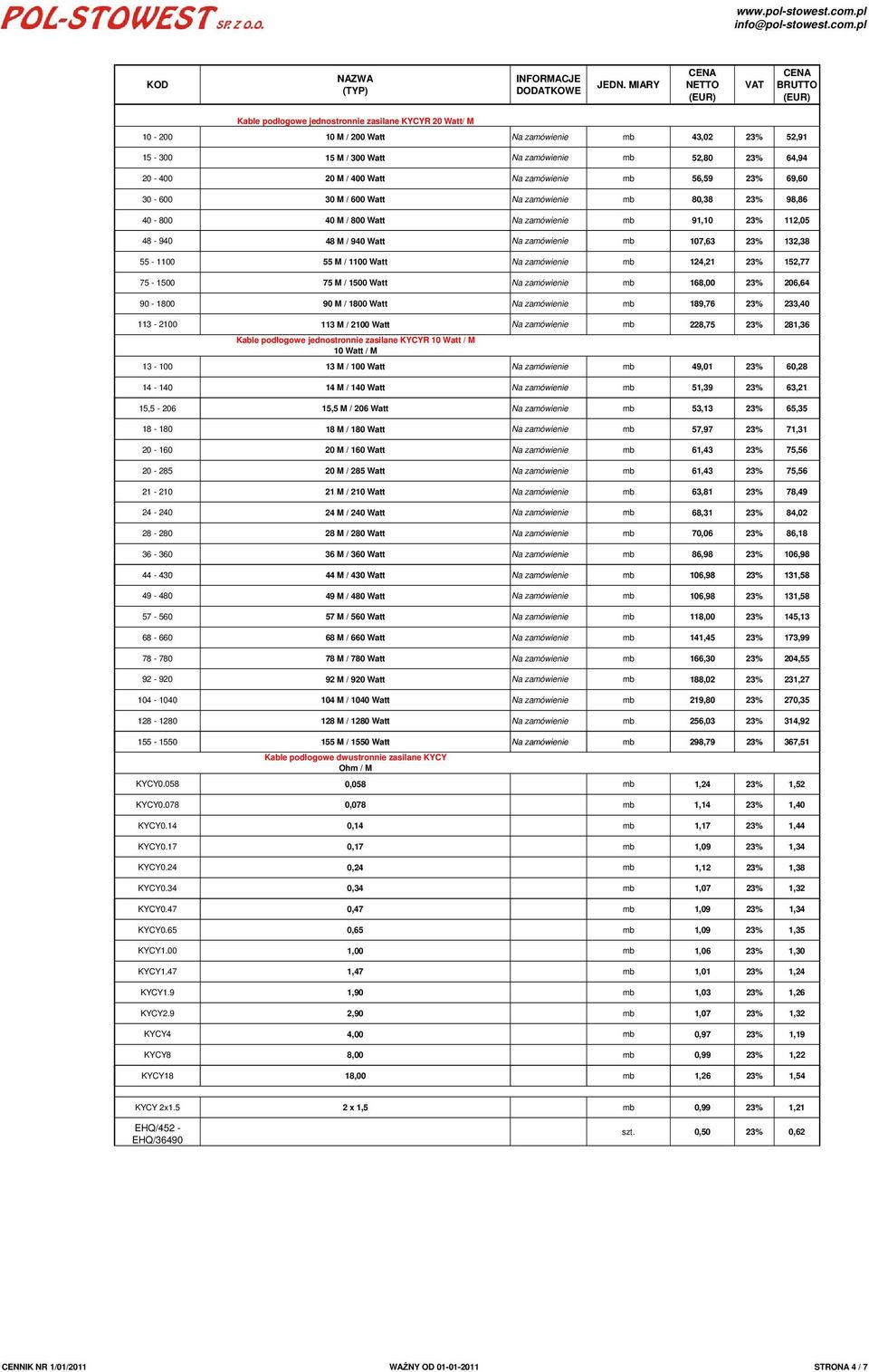 132,38 55-1100 55 M / 1100 Watt Na zamówienie mb 124,21 23% 152,77 75-1500 75 M / 1500 Watt Na zamówienie mb 168,00 23% 206,64 90-1800 90 M / 1800 Watt Na zamówienie mb 189,76 23% 233,40 113-2100 113