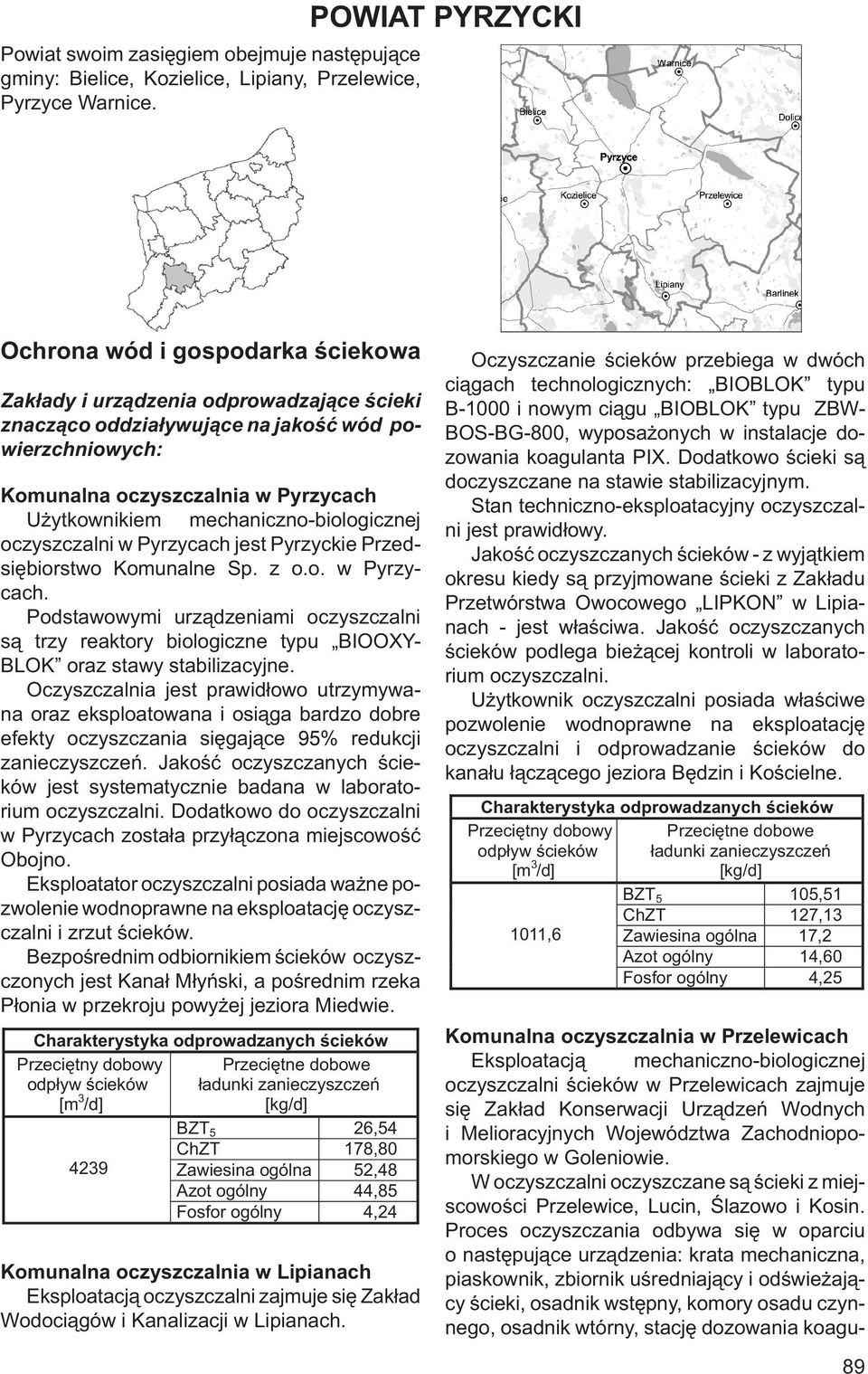 mechaniczno-biologicznej oczyszczalni w Pyrzycach jest Pyrzyckie Przedsiębiorstwo Komunalne Sp. z o.o. w Pyrzycach. Podstawowymi urządzeniami oczyszczalni są trzy reaktory biologiczne typu BIOOXY- BLOK oraz stawy stabilizacyjne.