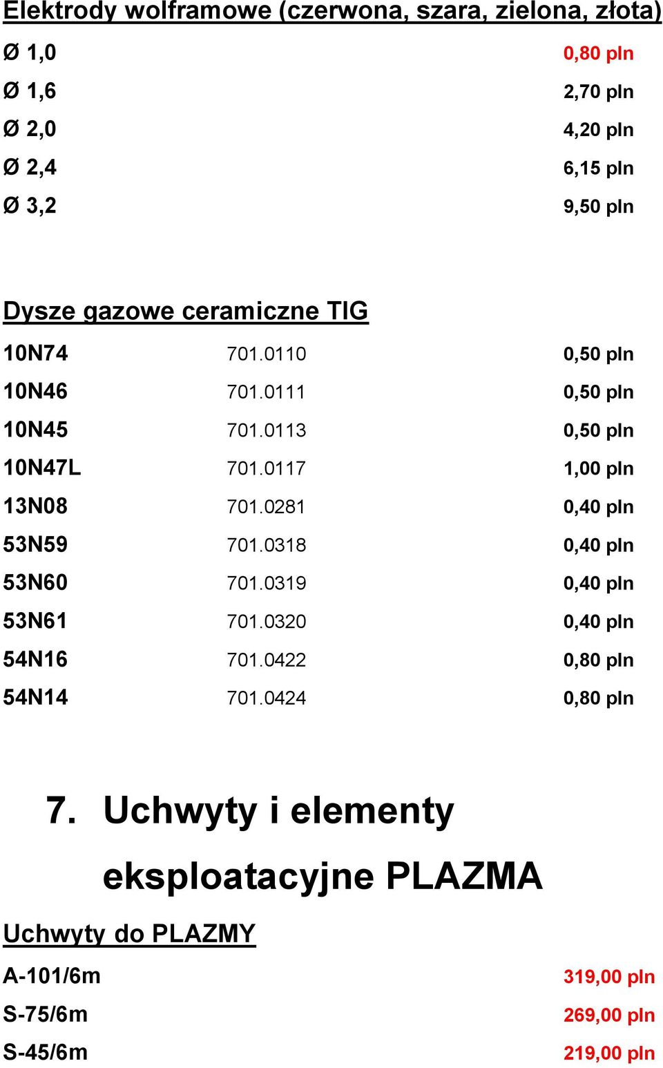 0117 1,00 pln 13N08 701.0281 0,40 pln 53N59 701.0318 0,40 pln 53N60 701.0319 0,40 pln 53N61 701.0320 0,40 pln 54N16 701.