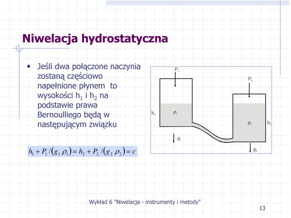 prawa Bernoulliego będą w następującym związku h 1 P 1 ρ 1 P2 ρ1