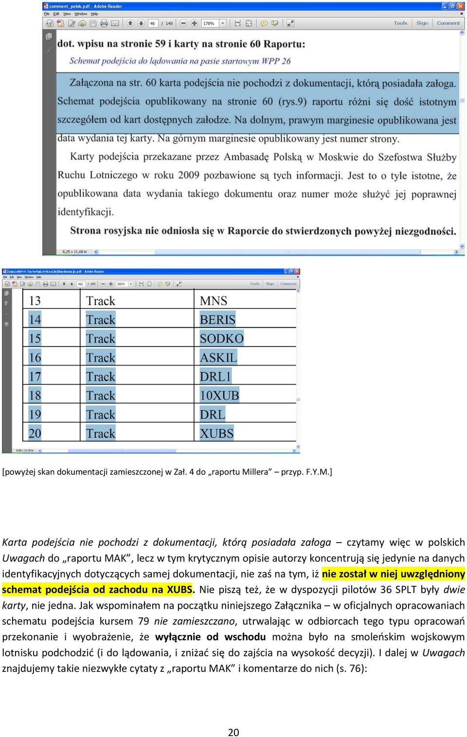 ] Karta podejścia nie pochodzi z dokumentacji, którą posiadała załoga czytamy więc w polskich Uwagach do raportu MAK, lecz w tym krytycznym opisie autorzy koncentrują się jedynie na danych