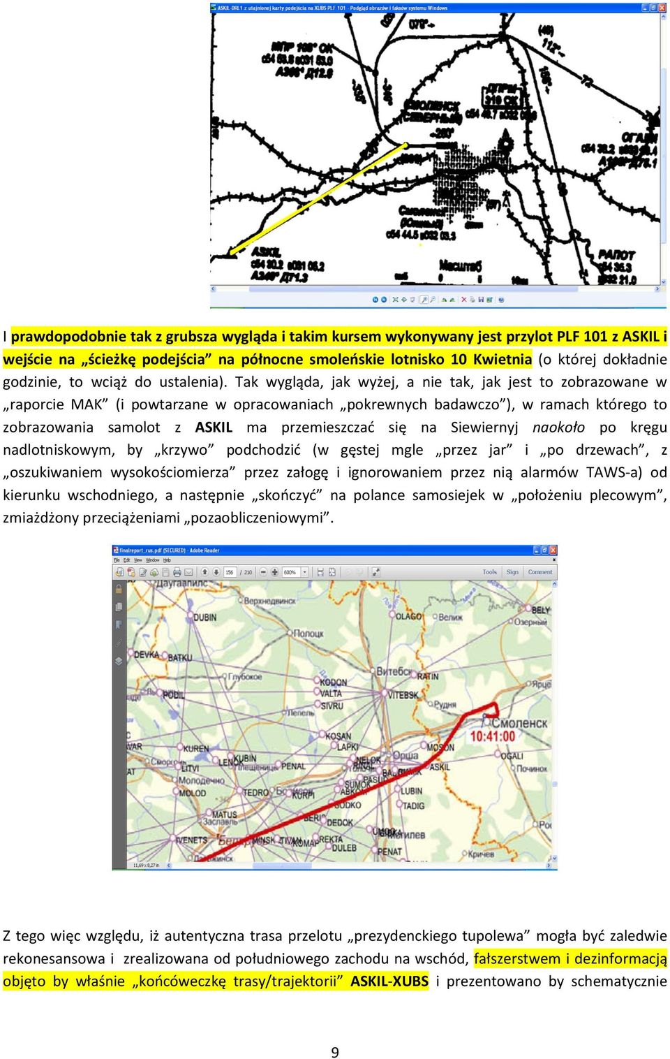 Tak wygląda, jak wyżej, a nie tak, jak jest to zobrazowane w raporcie MAK (i powtarzane w opracowaniach pokrewnych badawczo ), w ramach którego to zobrazowania samolot z ASKIL ma przemieszczać się na