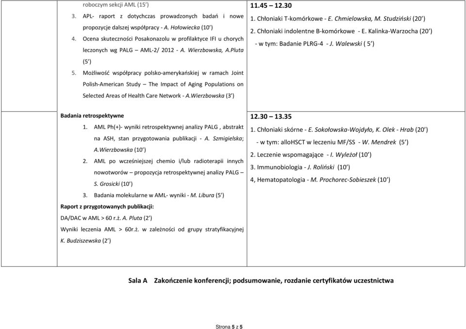 Możliwość współpracy polsko-amerykańskiej w ramach Joint Polish-American Study The Impact of Aging Populations on Selected Areas of Health Care Network - A.Wierzbowska (3 ) 11.45 12.30 1.