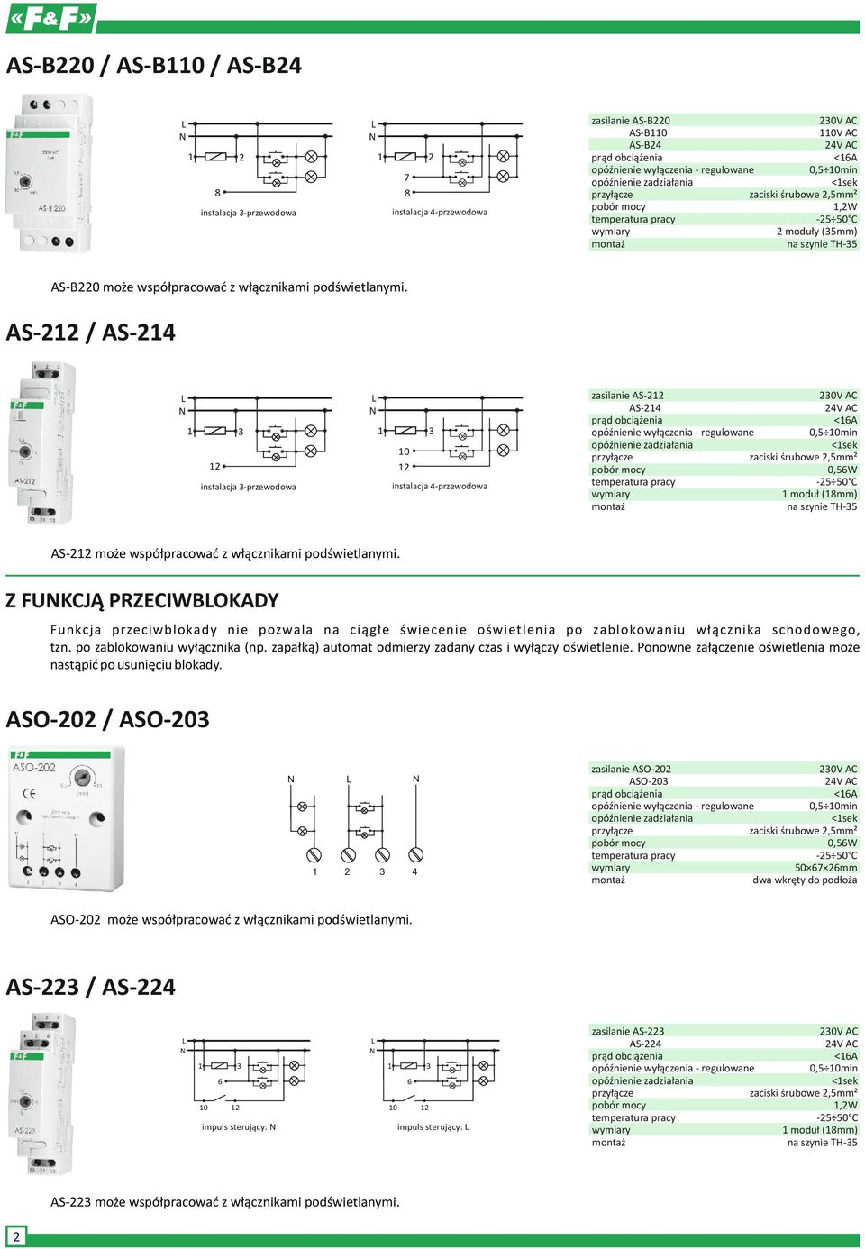 AS- / AS- 0 insalacja -przewodowa insalacja -przewodowa AS- 0V AC AS- V AC <A opóźnienie wyłączenia - regulowane 0, 0min opóźnienie zadziałania <sek zaciski śrubowe,mm² 0,W - 0 C moduł (mm) na szynie