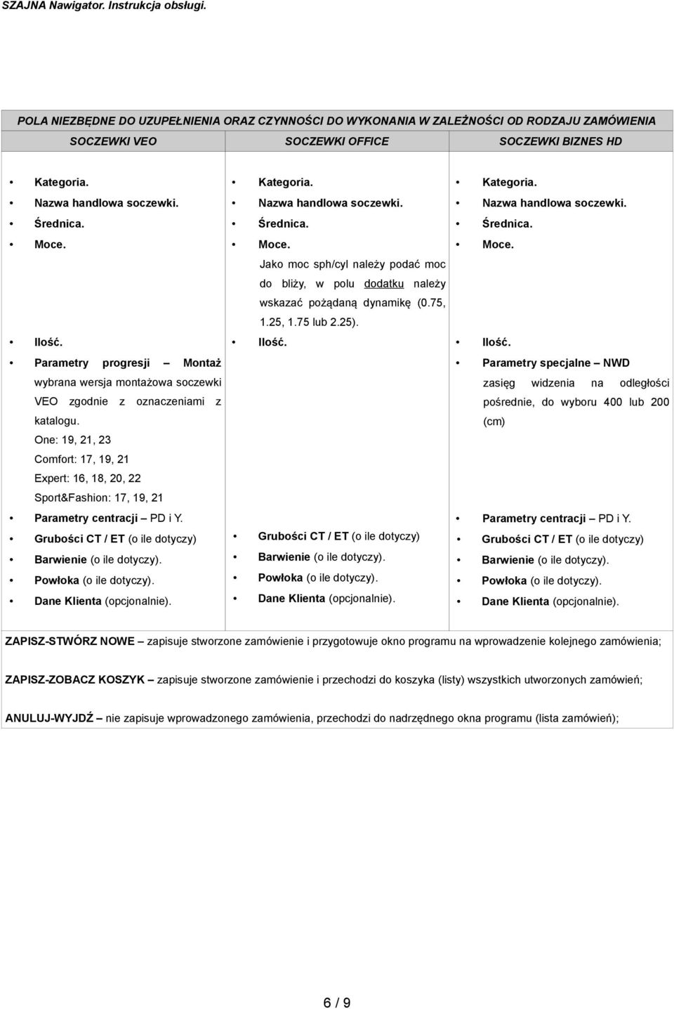 One: 19, 21, 23 Comfort: 17, 19, 21 Expert: 16, 18, 20, 22 Sport&Fashion: 17, 19, 21 Parametry centracji PD i Y. Średnica.