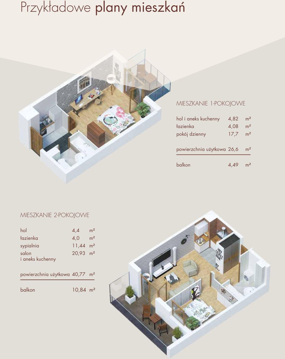 4,49 m2 MIESZKNIE 2-POKOJOWE hol 4,4 m2 łazienka 4,0 m2 sypialnia 11,44 m2