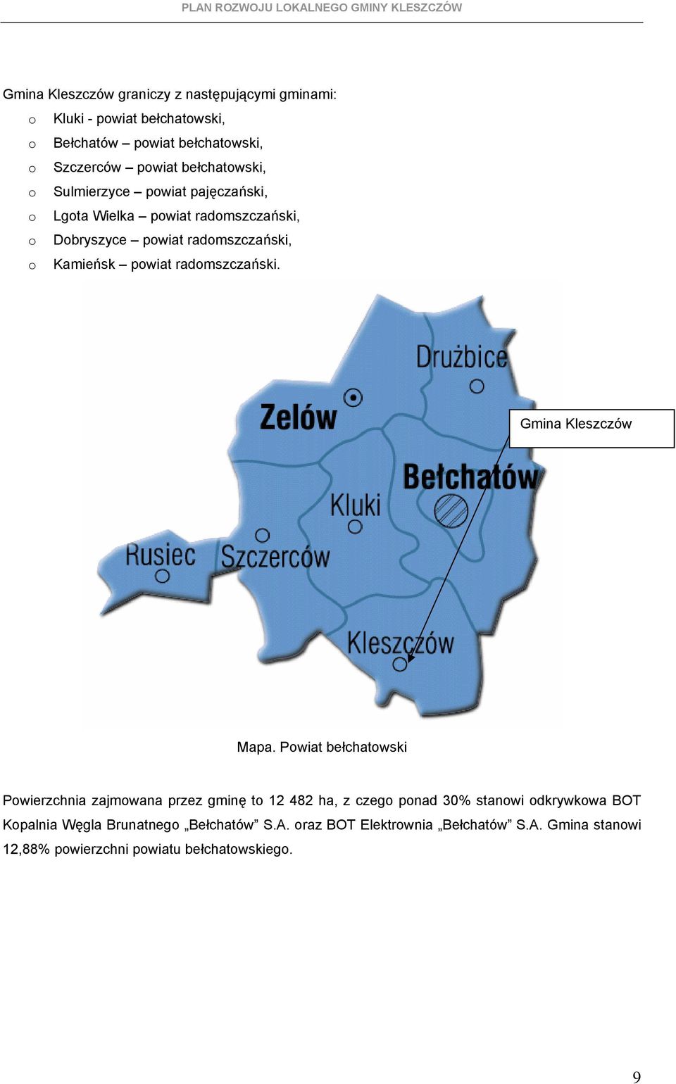 radmszczański. Gmina Kleszczów Mapa.