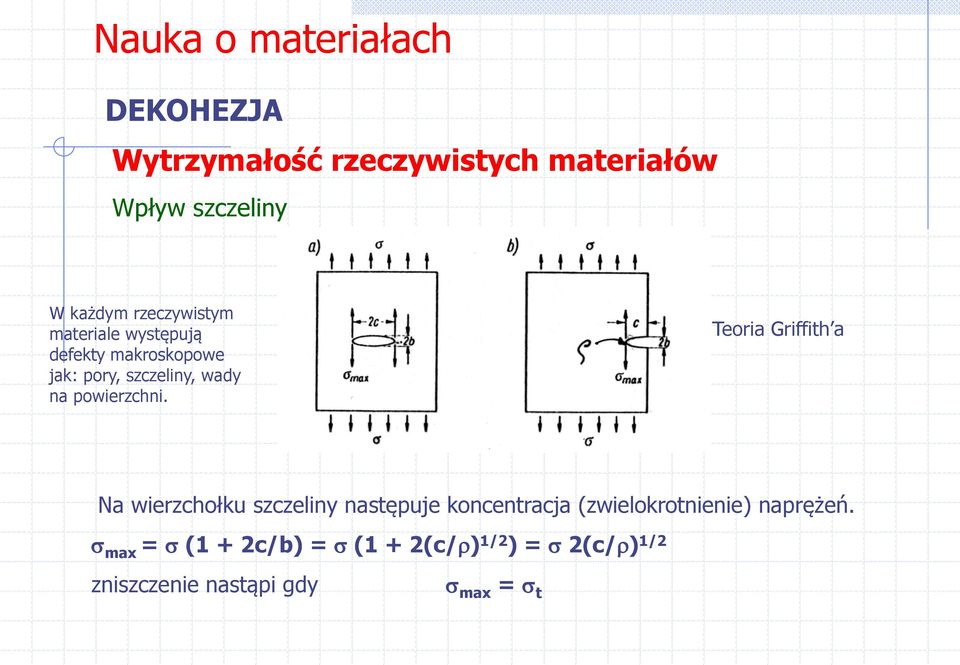 Teoria Griffith a Na wierzchołku szczeliny następuje koncentracja