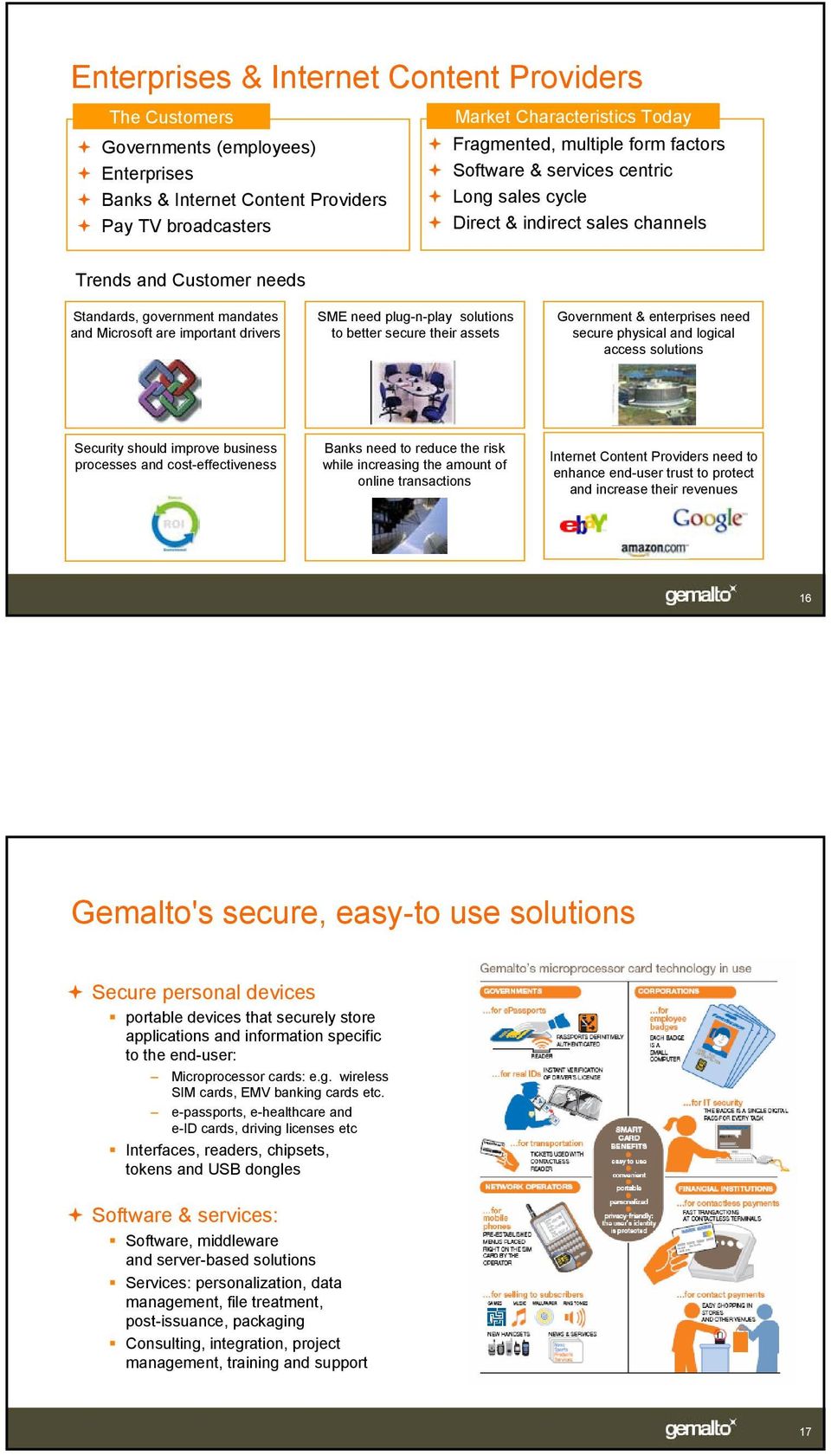 plug-n-play solutions to better secure their assets Government & enterprises need secure physical and logical access solutions Security should improve business processes and cost-effectiveness Banks