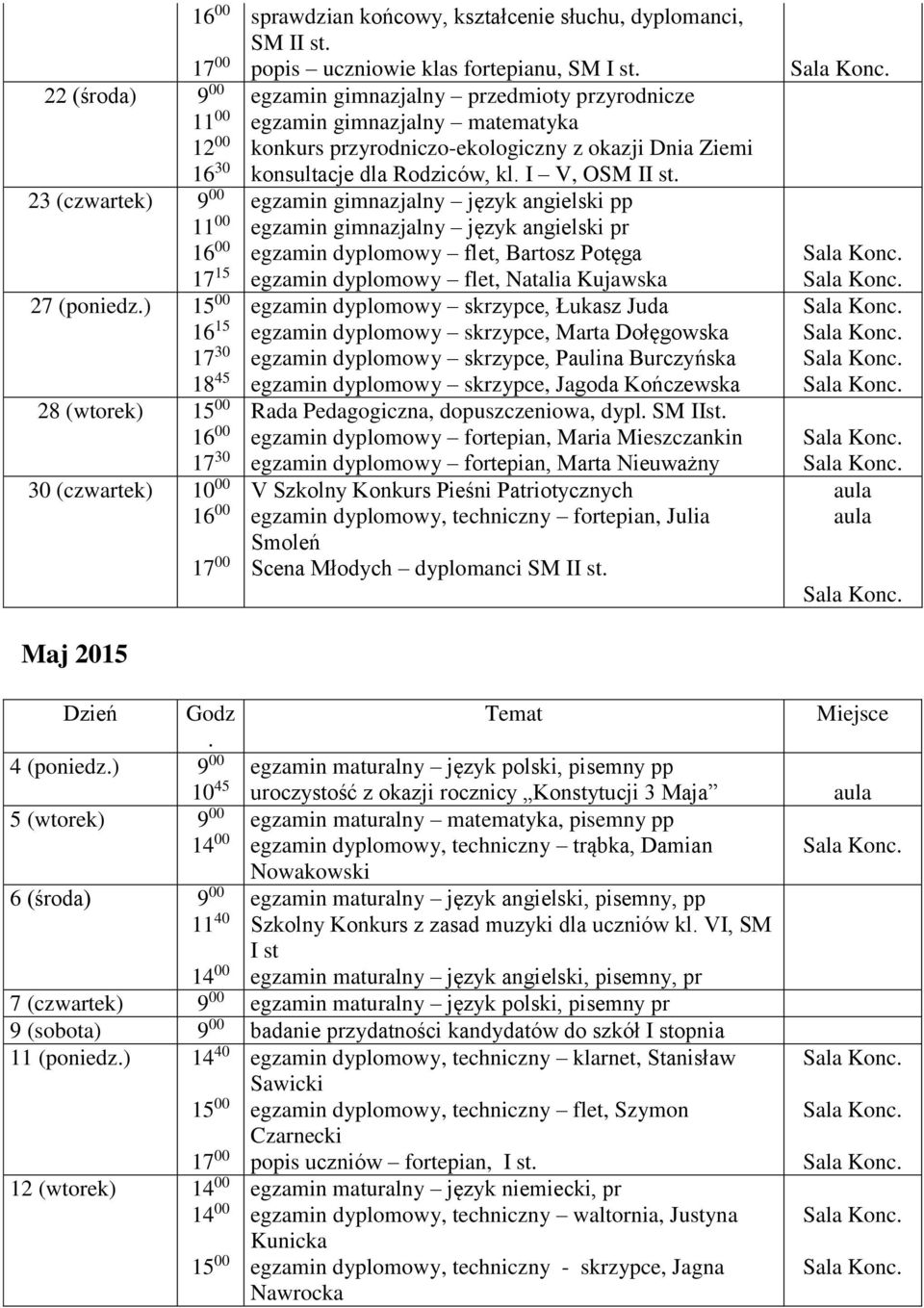 egzamin gimnazjalny język angielski pr egzamin dyplomowy flet, Bartosz Potęga egzamin dyplomowy flet, Natalia Kujawska egzamin dyplomowy skrzypce, Łukasz Juda egzamin dyplomowy skrzypce, Marta