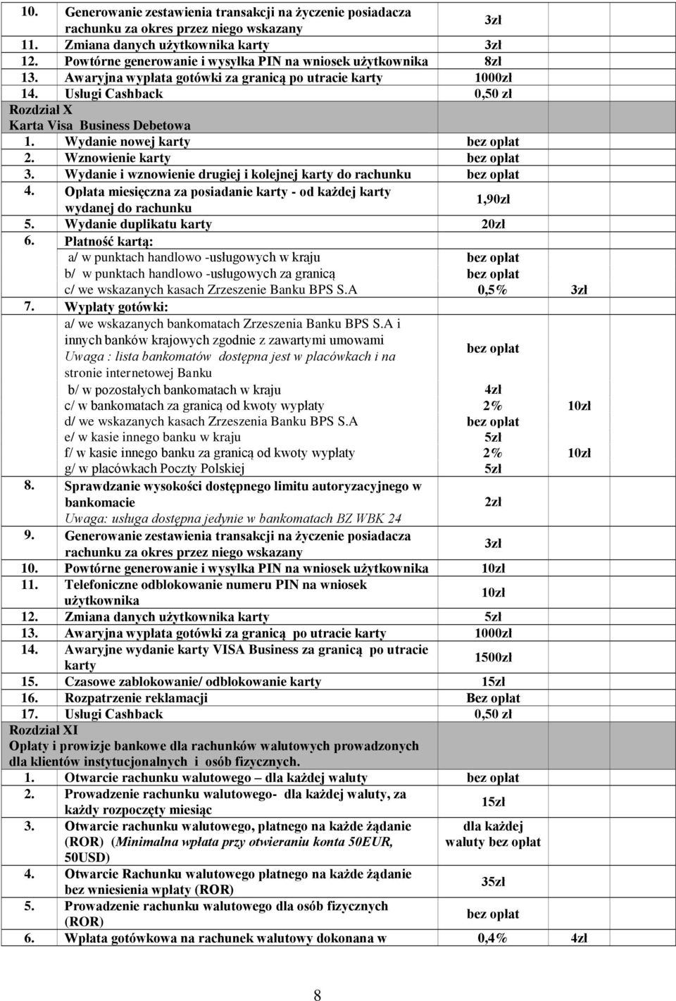 Wydanie nowej karty 2. Wznowienie karty 3. Wydanie i wznowienie drugiej i kolejnej karty do rachunku 4. Opłata miesięczna za posiadanie karty - od każdej karty wydanej do rachunku 1,90zł 5.