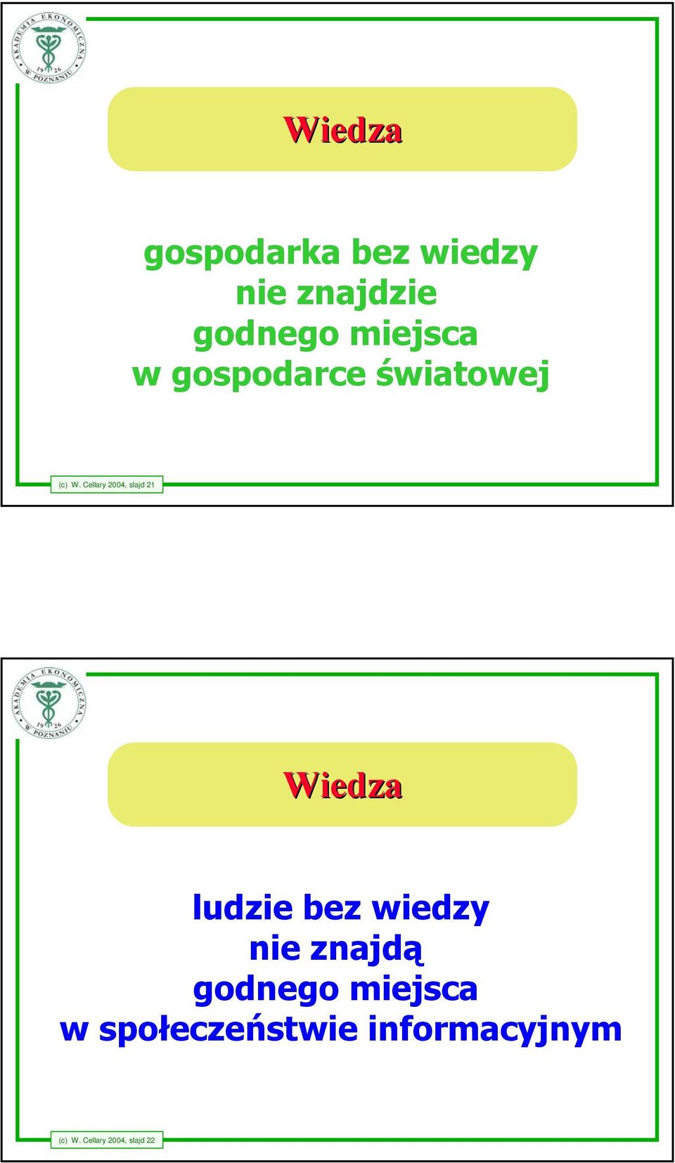 Cellary 2004, slajd 21 Wiedza ludzie bez wiedzy nie