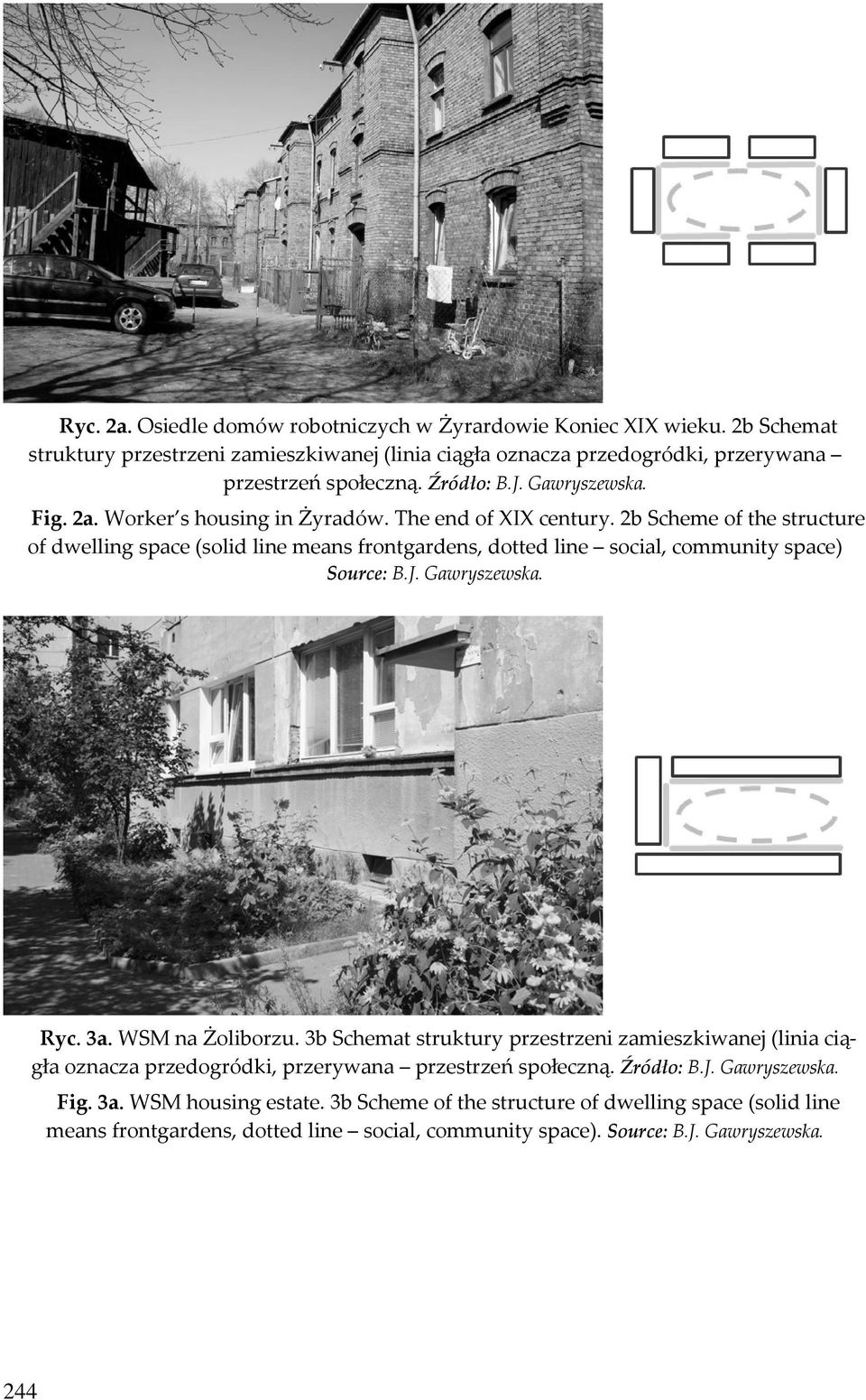 2b Scheme of the structure of dwelling space (solid line means frontgardens, dotted line social, community space) Source: B.J. Gawryszewska. Ryc. 3a. WSM na Żoliborzu.