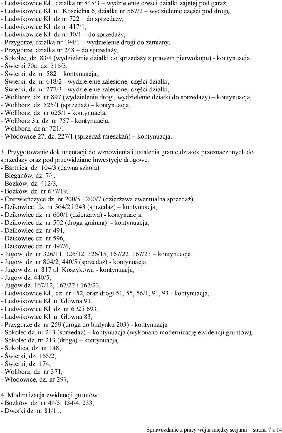 dz nr 30/1 do sprzedaży, - Przygórze, działka nr 194/1 wydzielenie drogi do zamiany, - Przygórze, działka nr 248 do sprzedaży, - Sokolec, dz.