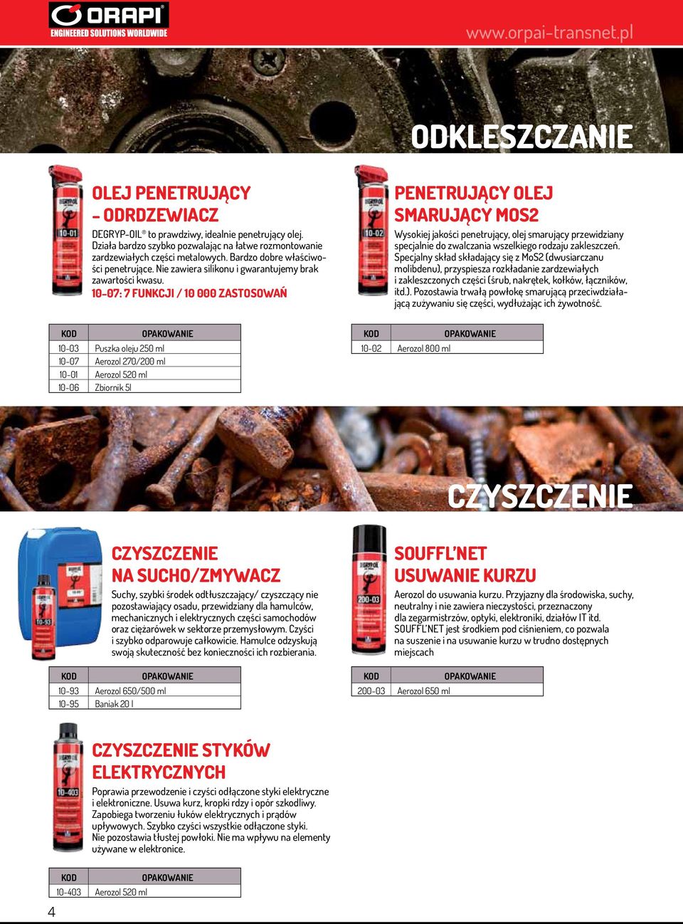 10-07: 7 Funkcji / 10 000 zastosowań PENETRUJĄCY OLEJ SMARUJĄCY MoS2 Wysokiej jakości penetrujący, olej smarujący przewidziany specjalnie do zwalczania wszelkiego rodzaju zakleszczeń.