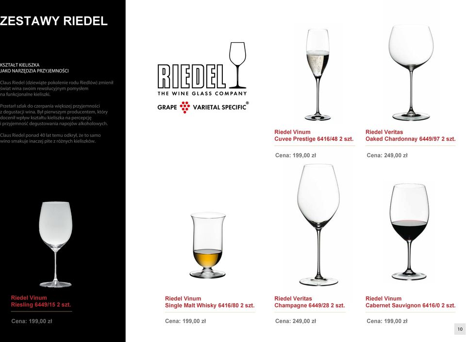 Claus Riedel ponad 40 lat temu odkrył, że to samo wino smakuje inaczej pite z różnych kieliszków. Riedel Vinum Cuvee Prestige 6416/48 2 szt. Riedel Veritas Oaked Chardonnay 6449/97 2 szt.