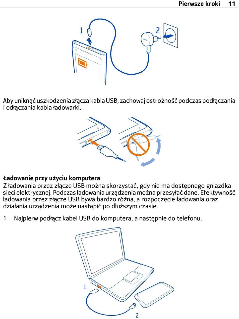 Podczas ładowania urządzenia można przesyłać dane.