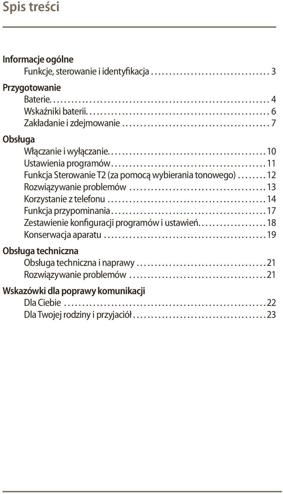 .......................................... 11 Funkcja Sterowanie T2 (za pomocą wybierania tonowego)........ 12 Rozwiązywanie problemów...................................... 13 Korzystanie z telefonu.